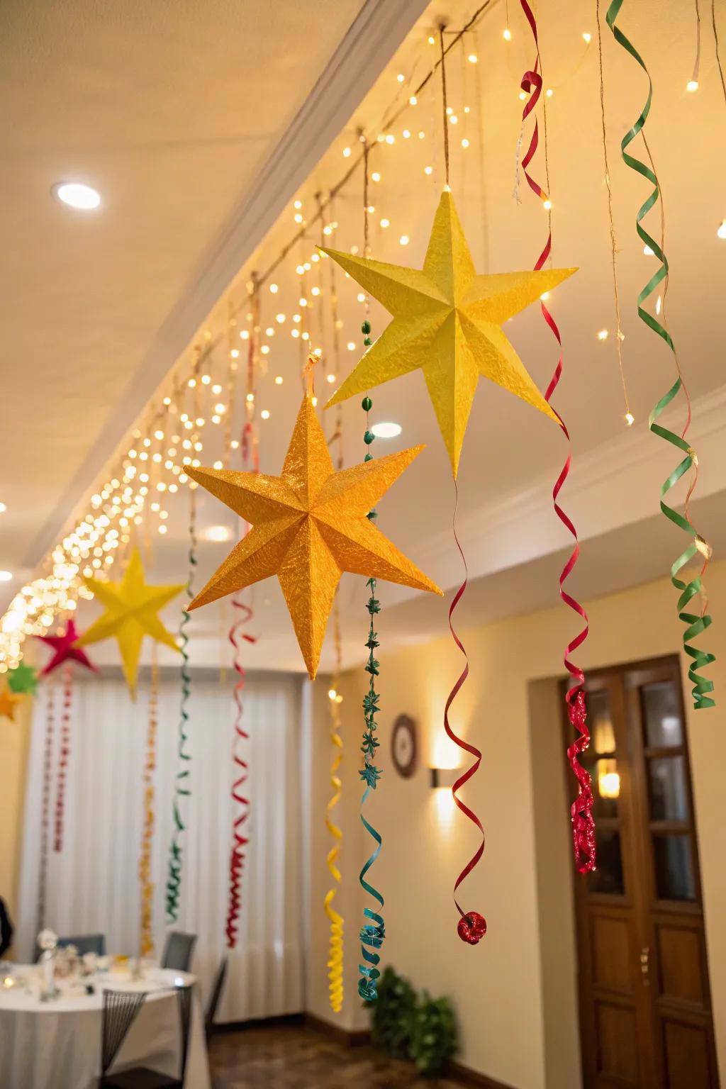 Stars and ribbons fashion an enchanting celebratory ambiance.