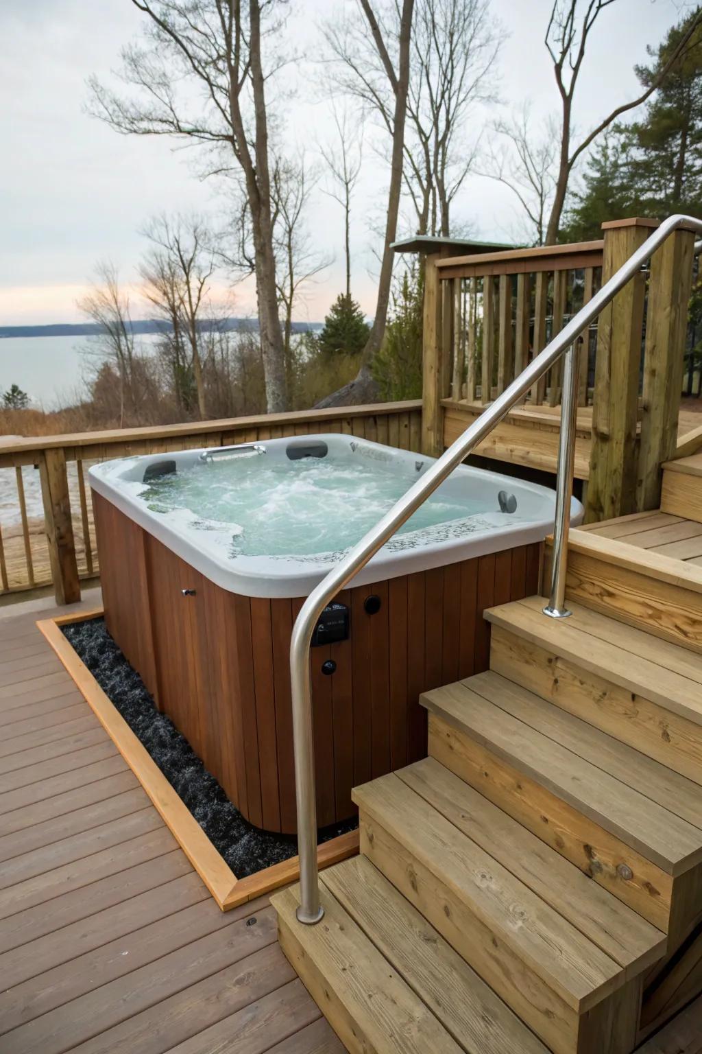 Easy-access steps ensure safety and style for your hot tub.