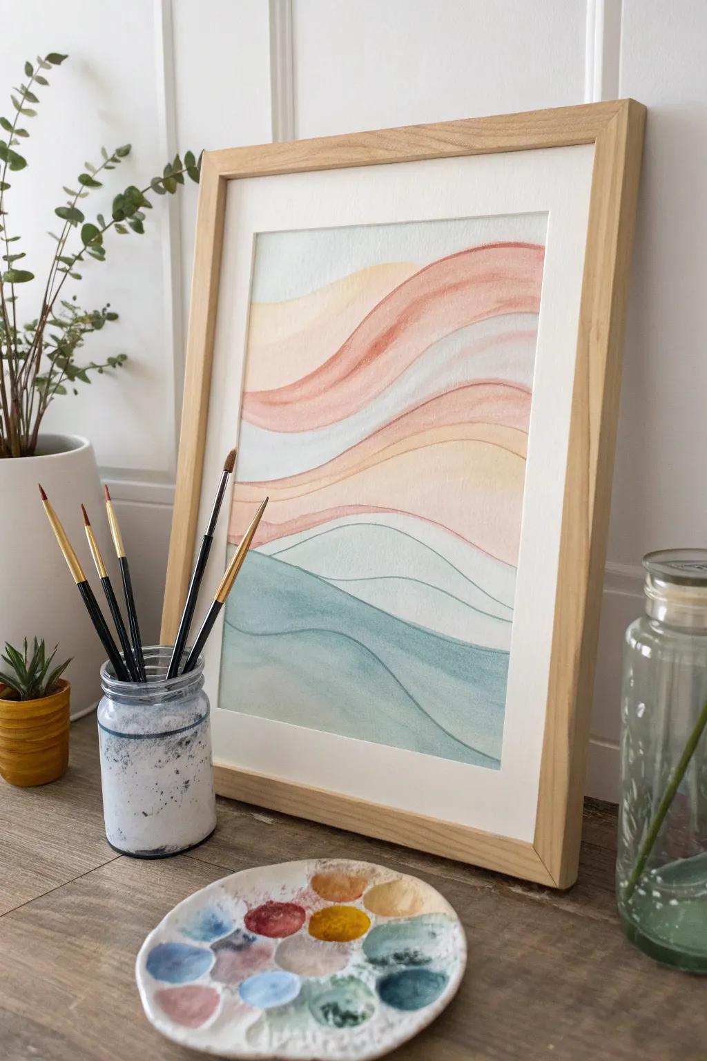 An abstract watercolor featuring minimalist brush marks.