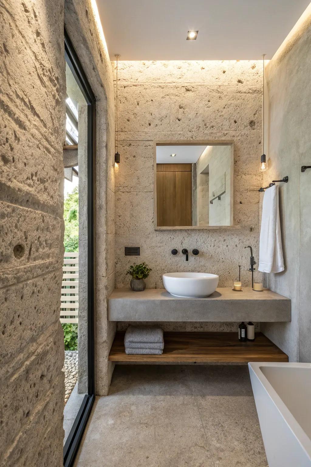 Textured concrete adds a modern, industrial edge.
