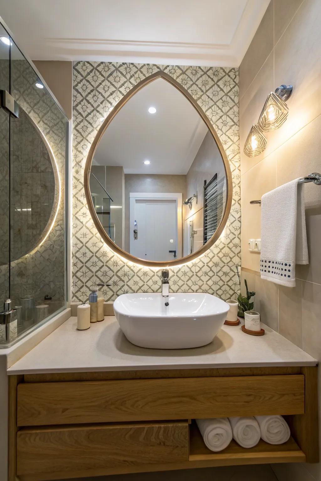 A statement mirror can transform the look of your bathroom.