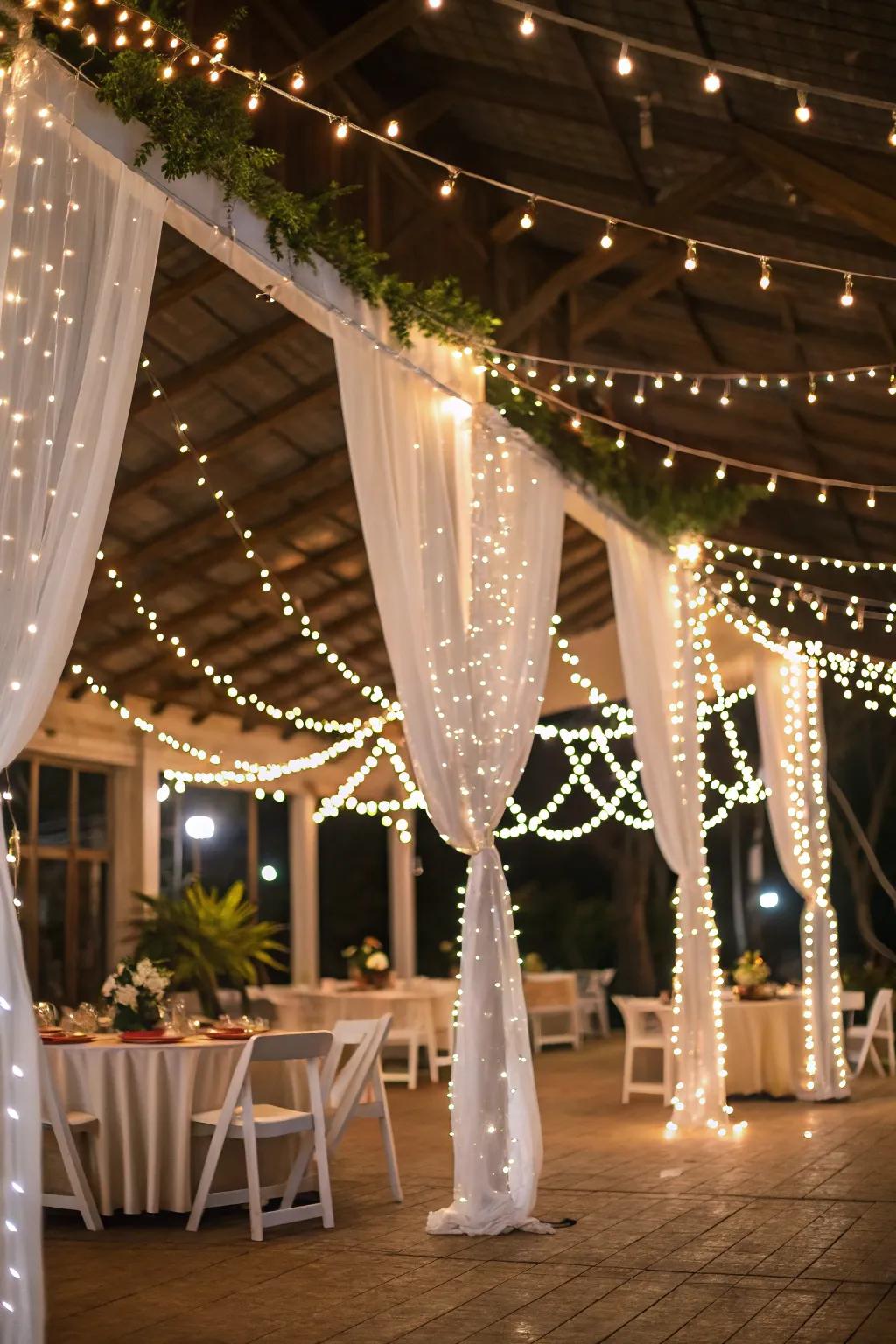 White fairy lights create a warm and welcoming ambiance.