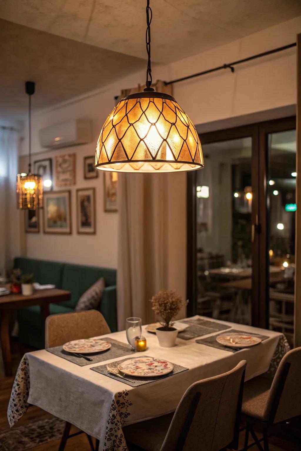 Hanging lights add style and focus.
