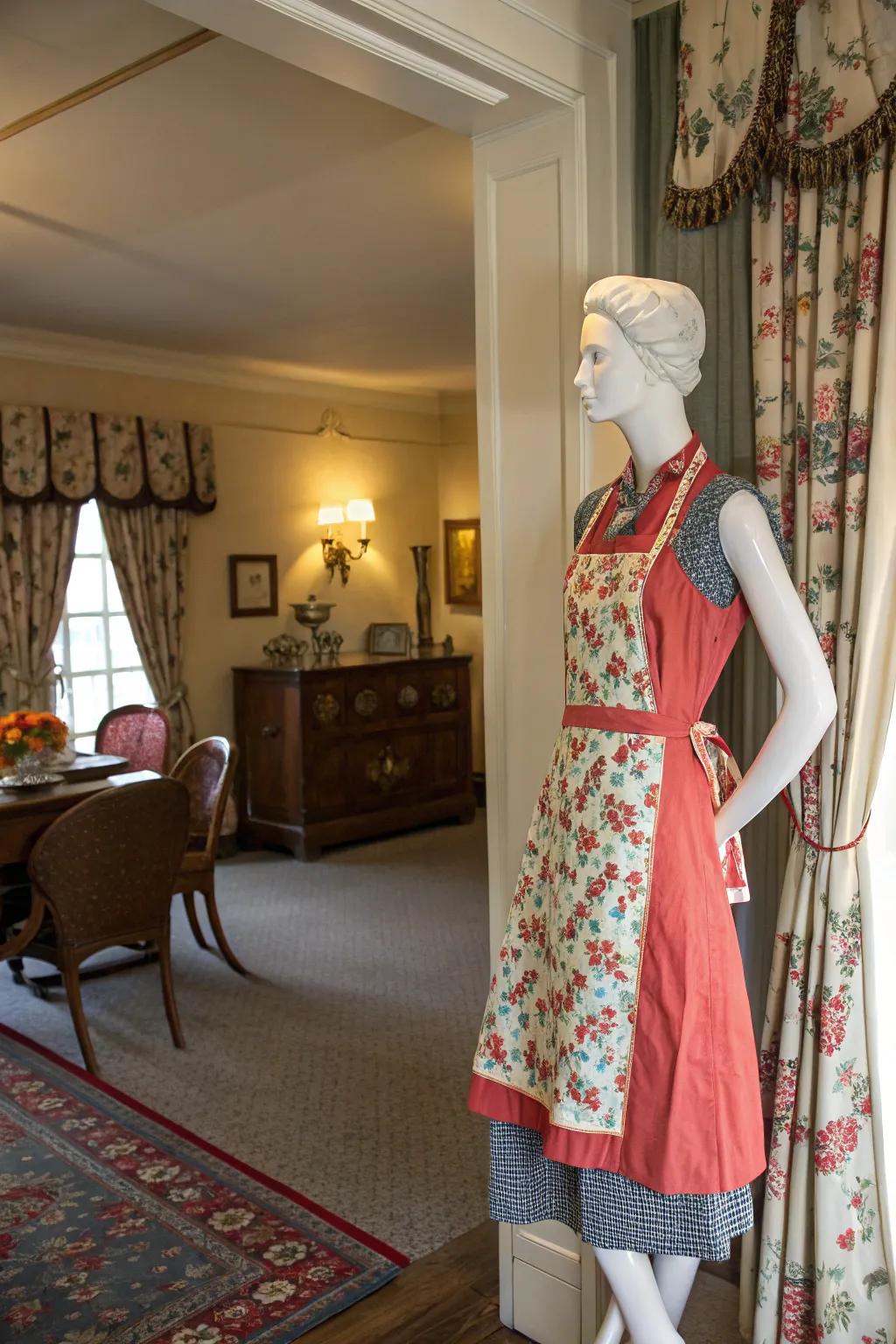 Showcase aprons on a mannequin for a shop-like display.