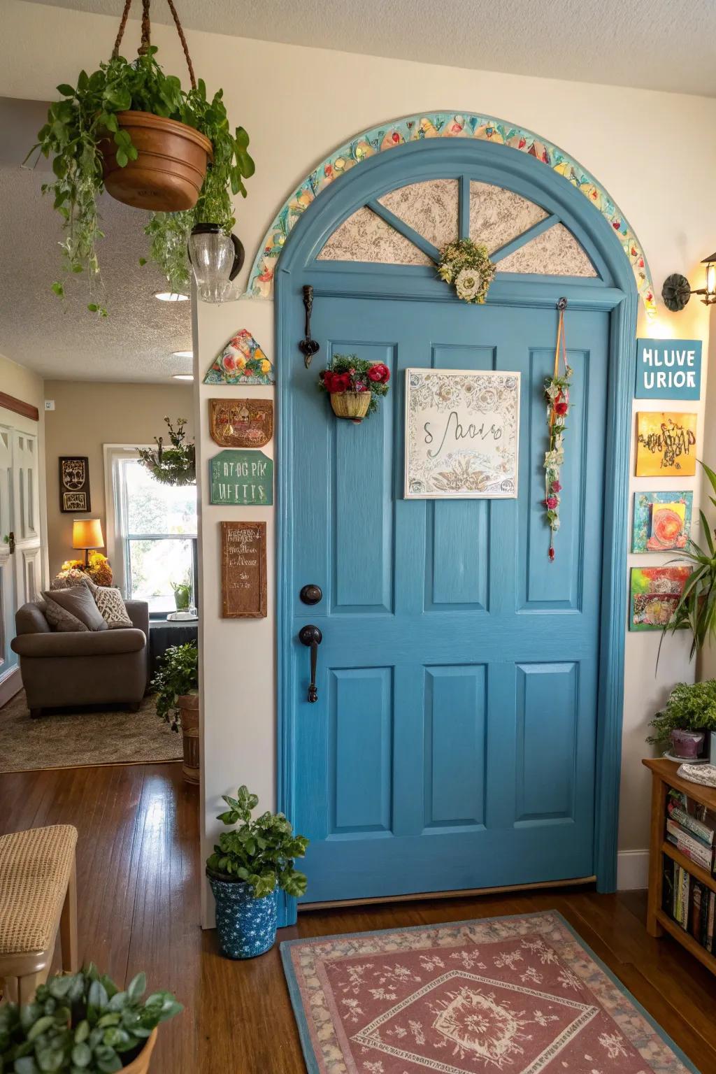 A beautifully transformed archway door created through a DIY project.