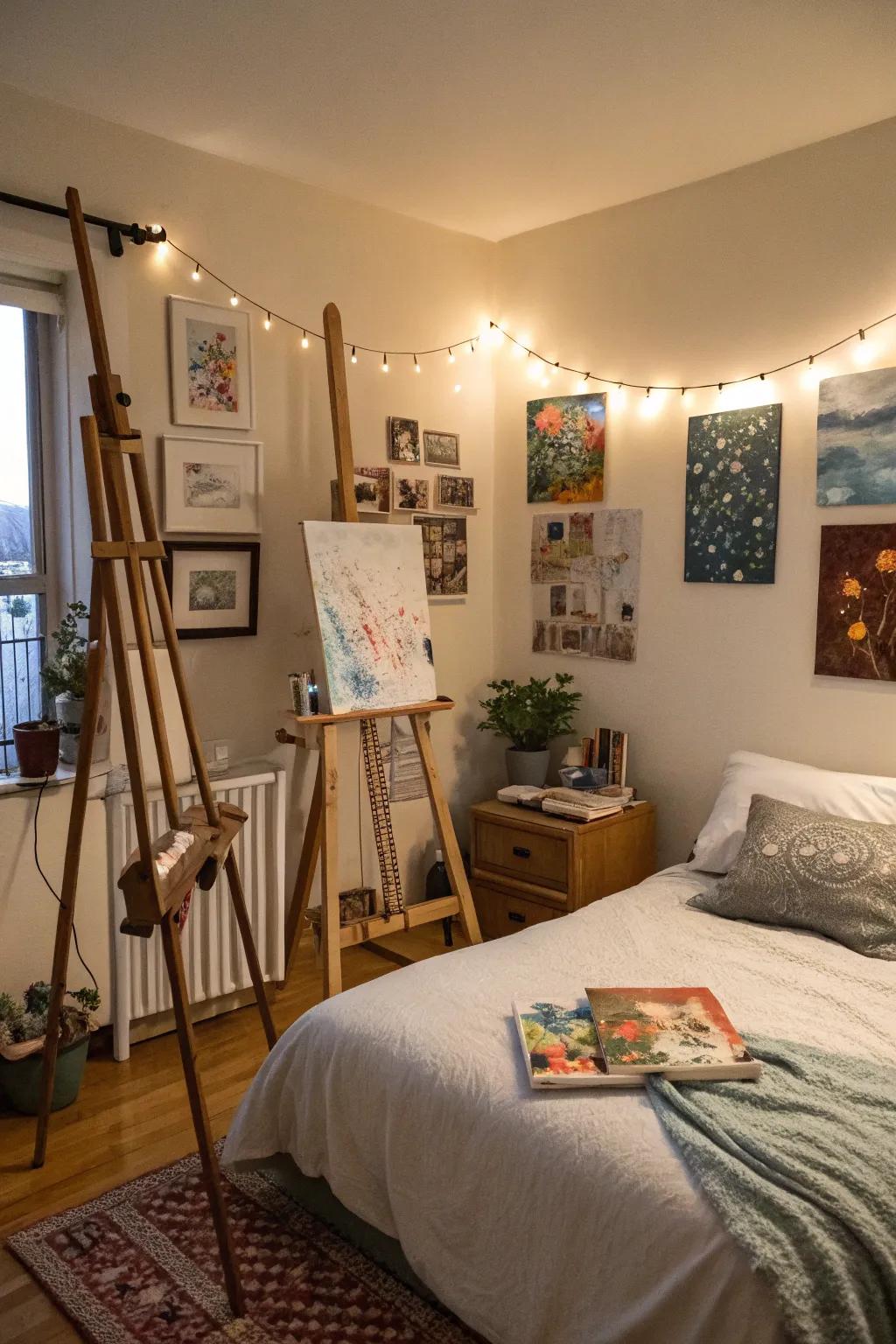 Display your art supplies for an authentic artist&rsquo;s bedroom.