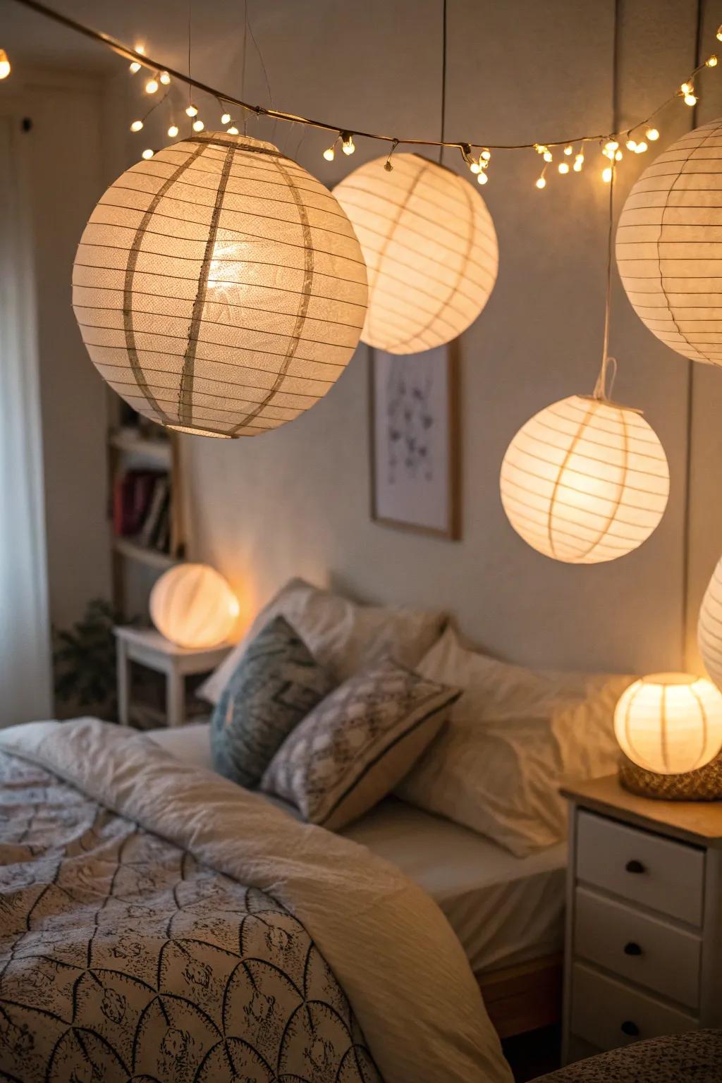 Parchment lights forging a balmy and inviting ambiance.