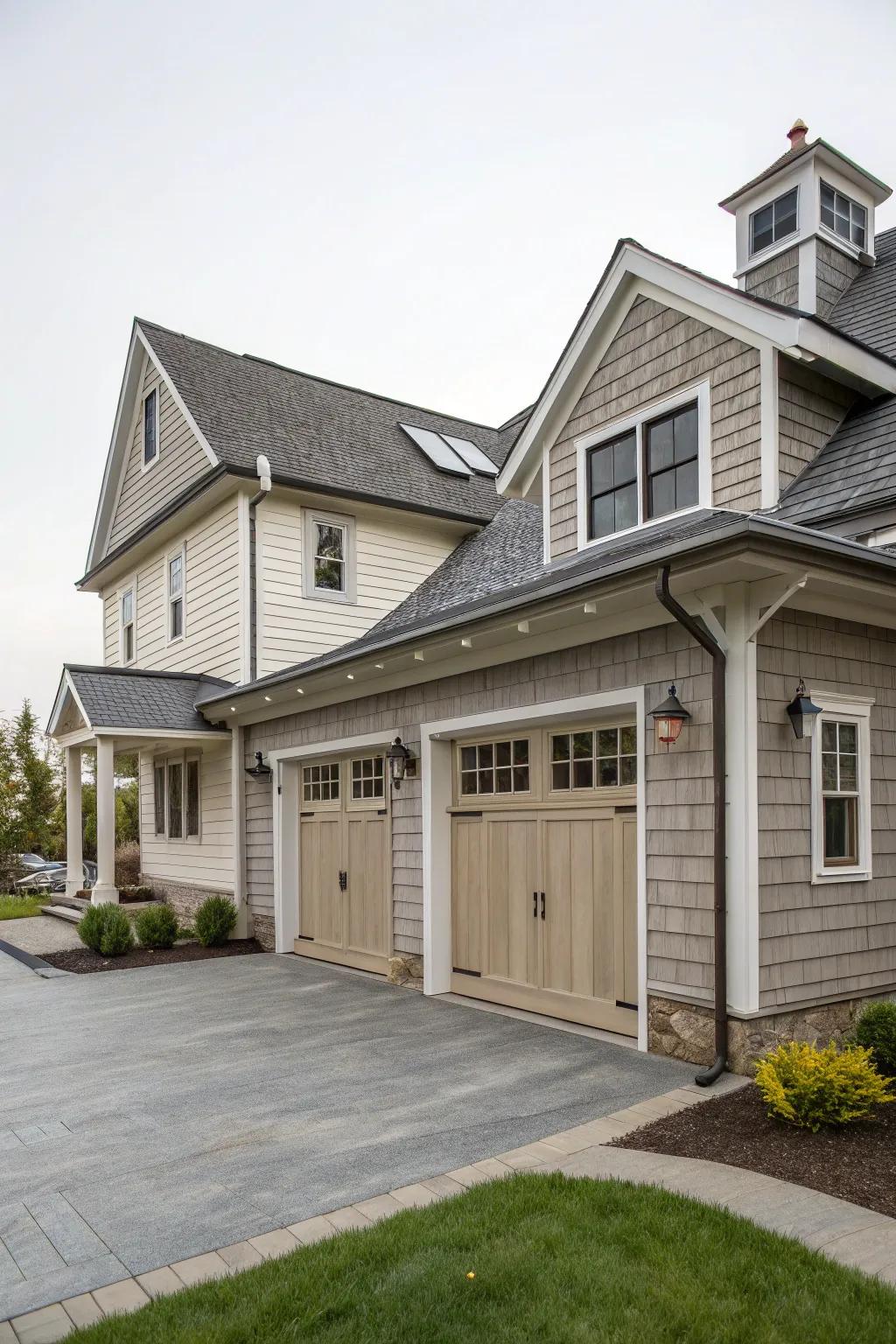 Seamless integration of the garage with the main house for a cohesive look.