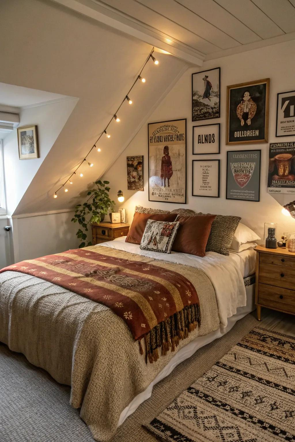 An engaging and charming guest sanctuary positioned in the attic.