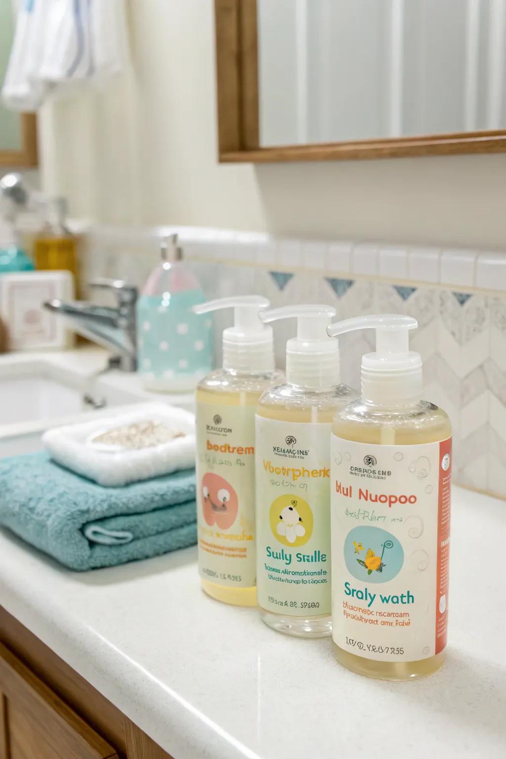 Delicate bath necessities for an infant’s sensitive skin.