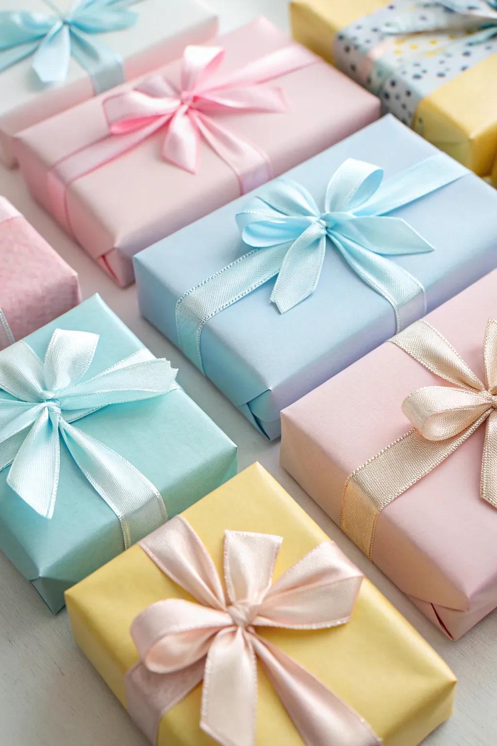 Color-coordinated gifts, harmoniously arranged for a beautiful presentation.