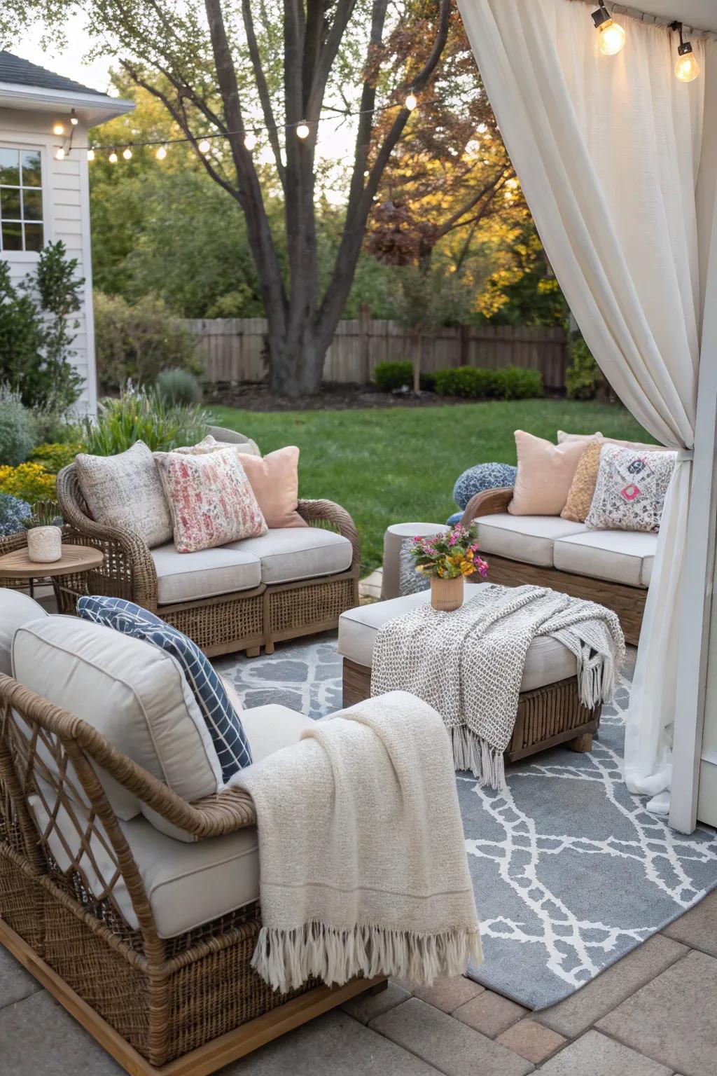 Cozy seating invites guests to unwind and engage.