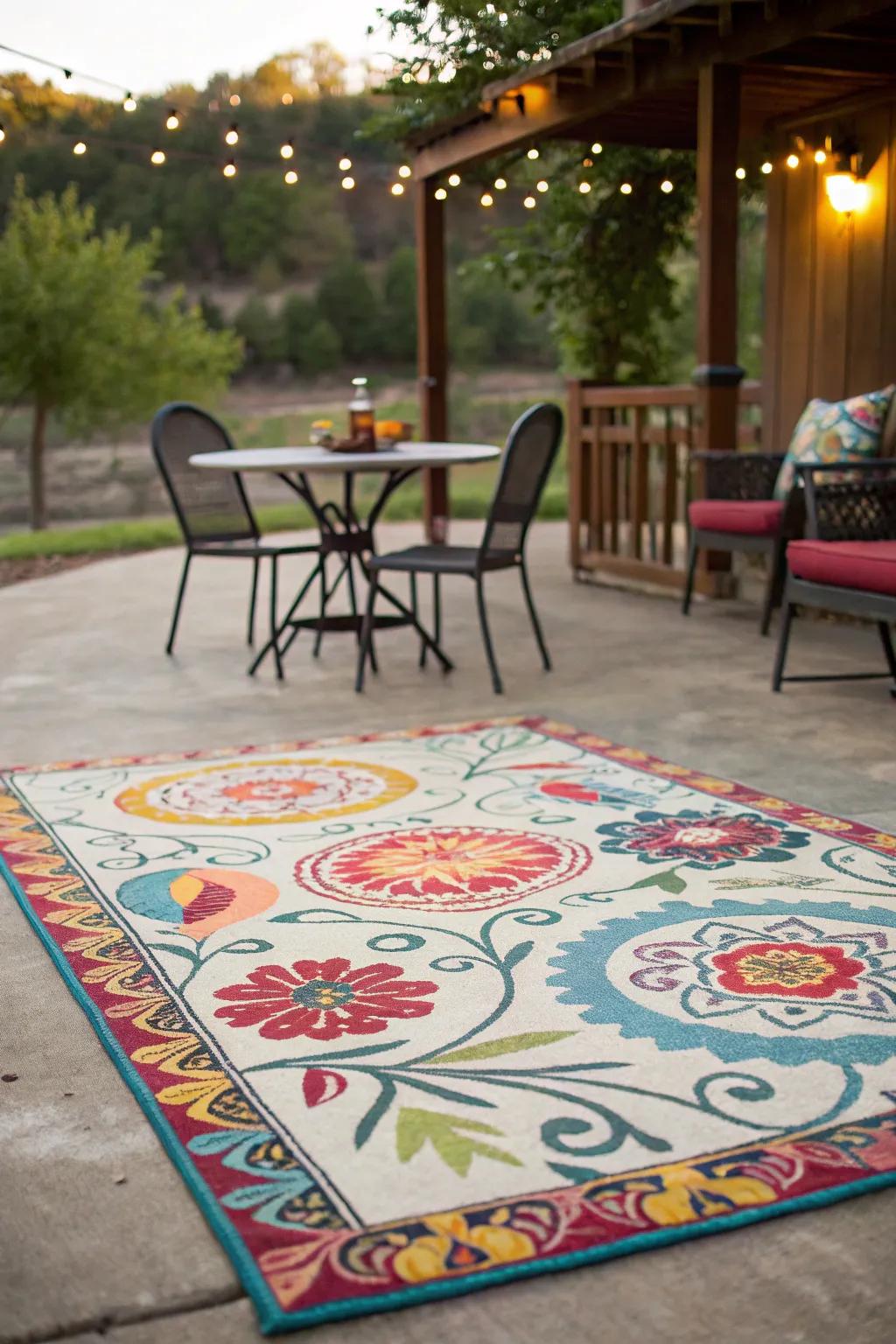 A self-made painted floor covering can bring personality to your patio floor.
