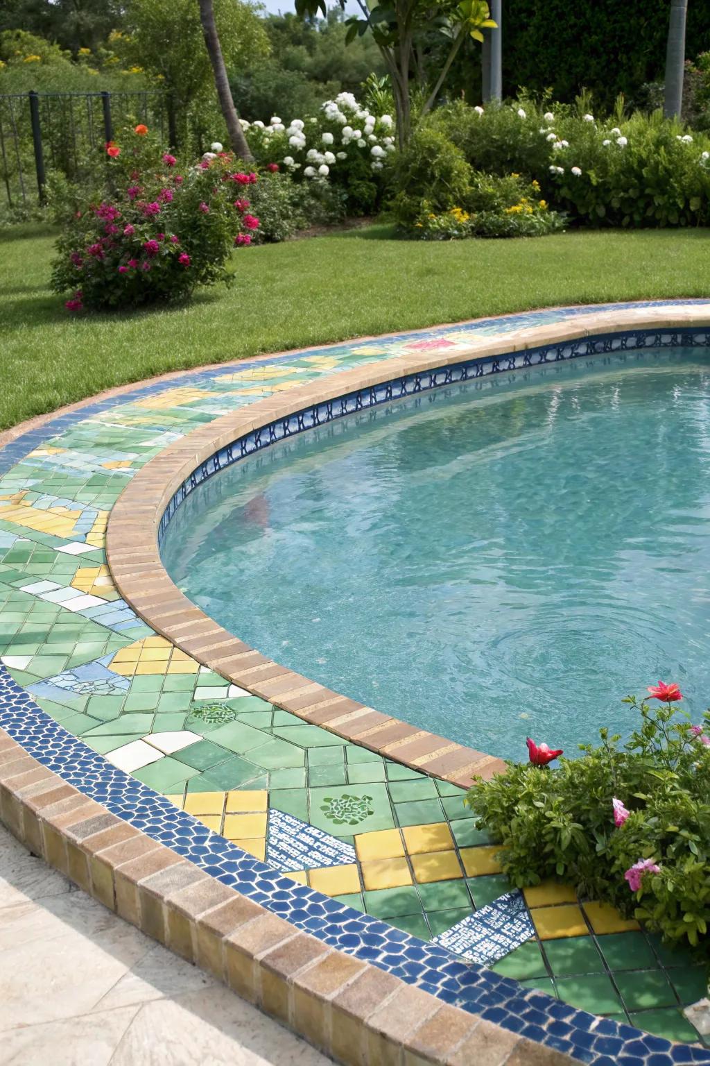 Vibrant tiles give a personal touch to the pool’s look.