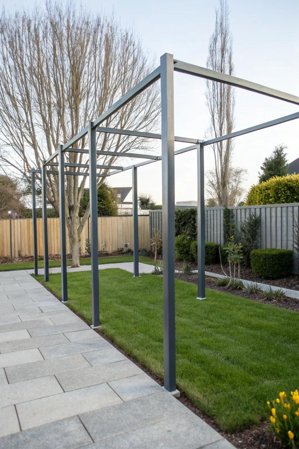 Present modern refinement with alloy framework pillars in your backyard.