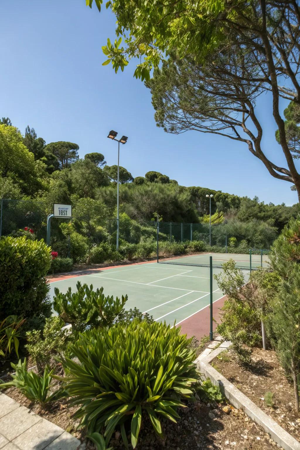 Enrich your backyard with green foliage around your play area.