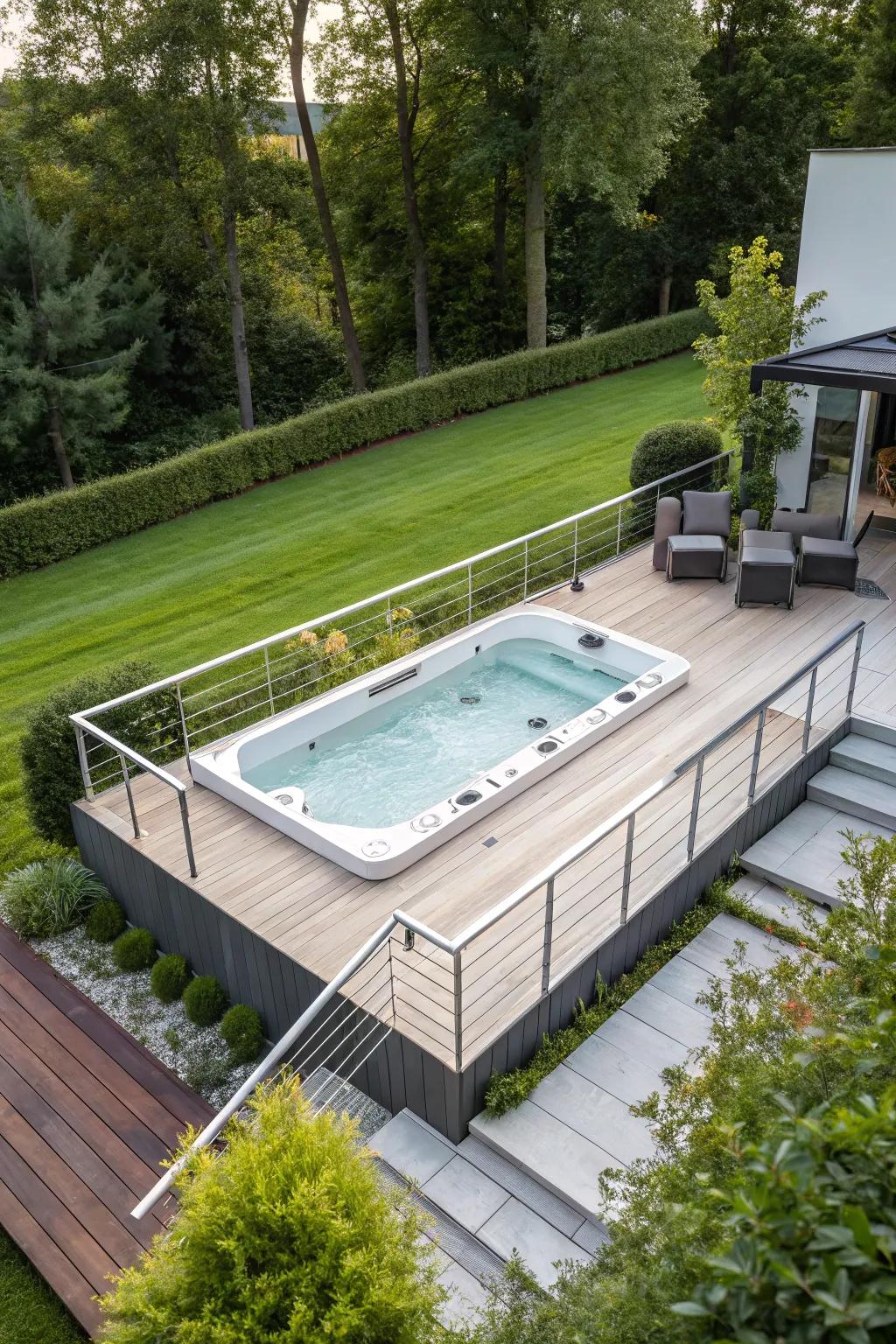 Lowered decks offer a stylish, incorporated appearance for your swim spa.