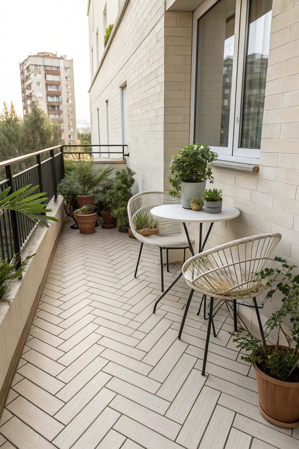 Stoneware pavers provide durability and style, ideal for a secure and stylish balcony.