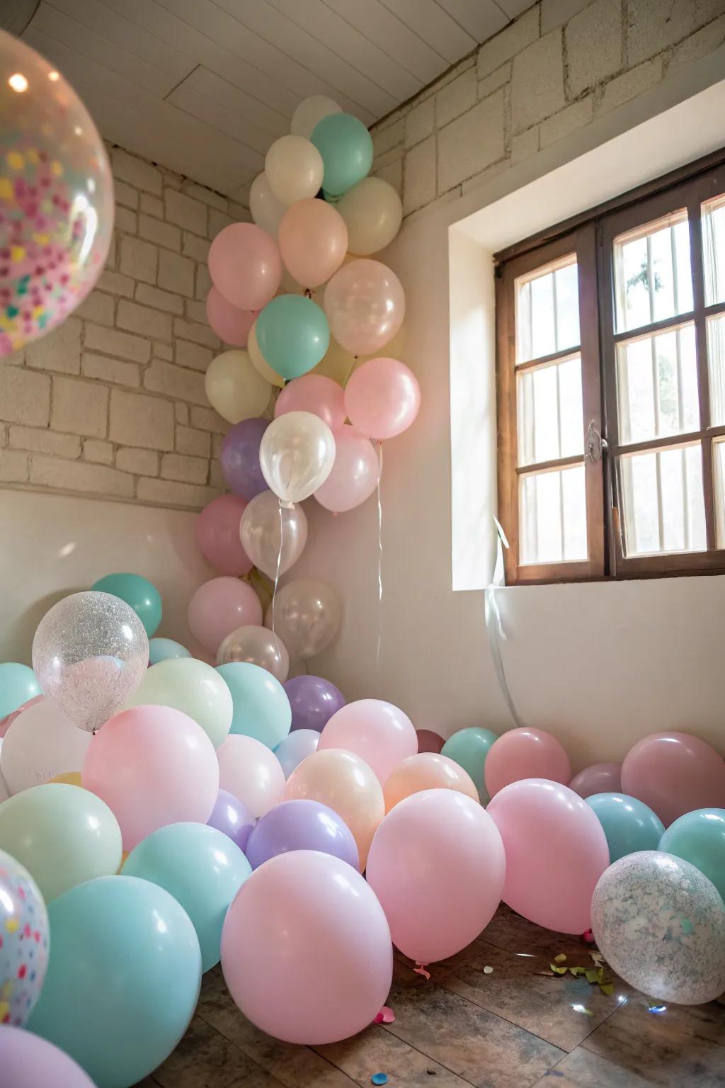 A fusion of oversized and petite balloons fashions a dynamic embellishment.
