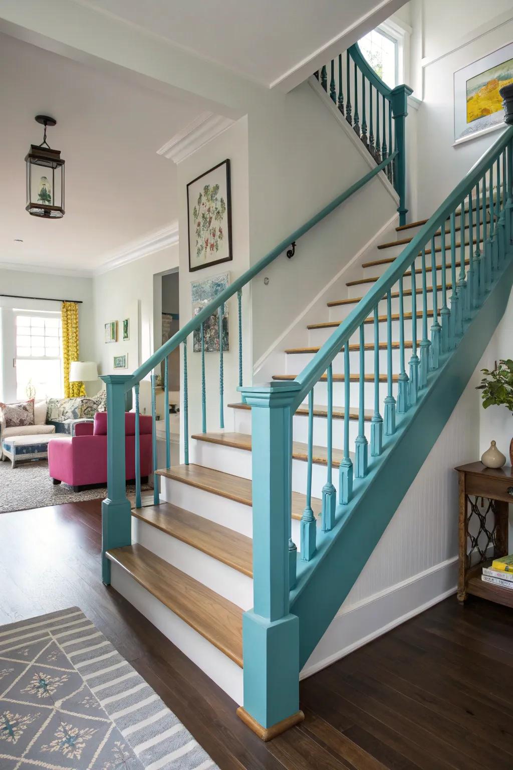 A lively painted rail introduces a splash of color.
