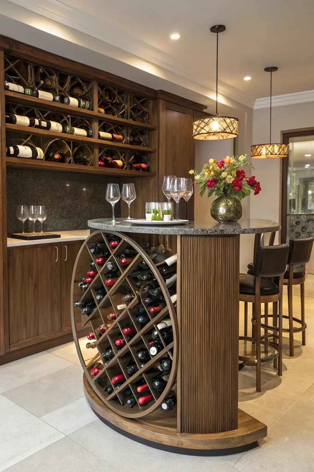 Round racks present a distinctive means to store wine.