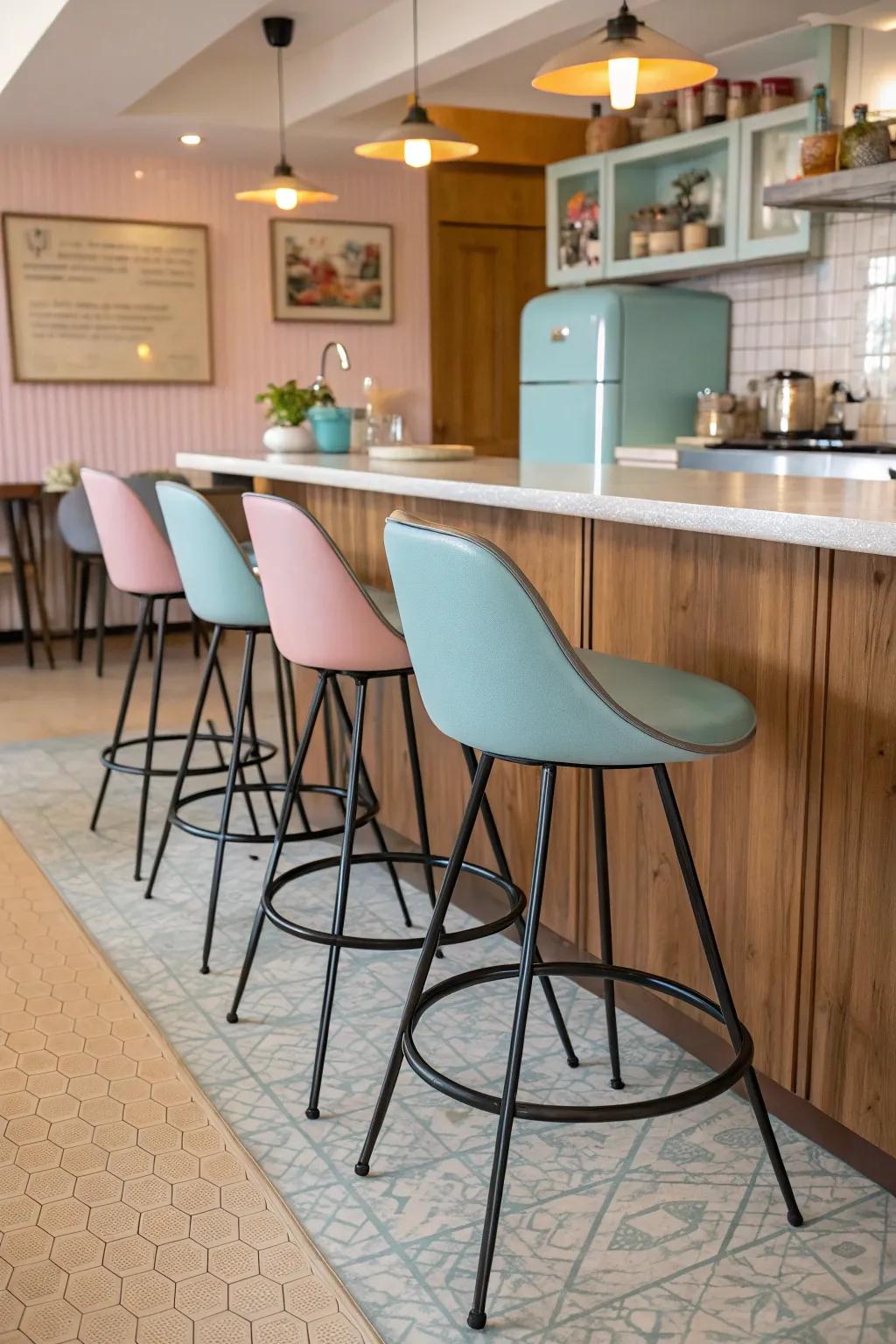 Mid-century modern stools in a stylish kitchen.