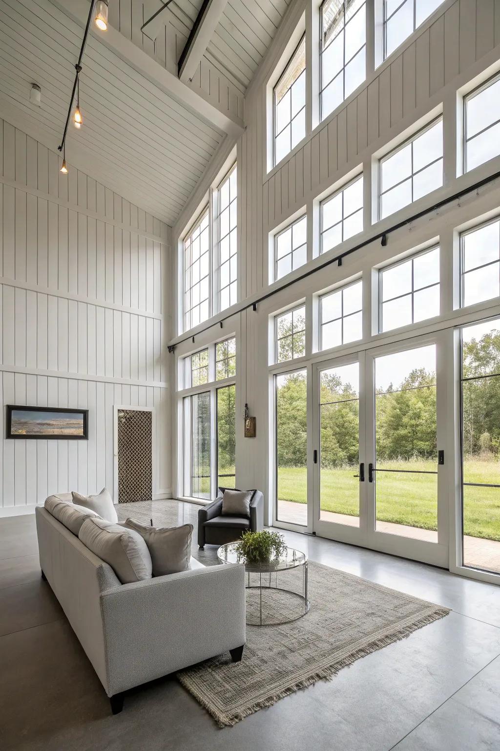 Unadorned sophistication achieved through minimalist design in this barndominium.