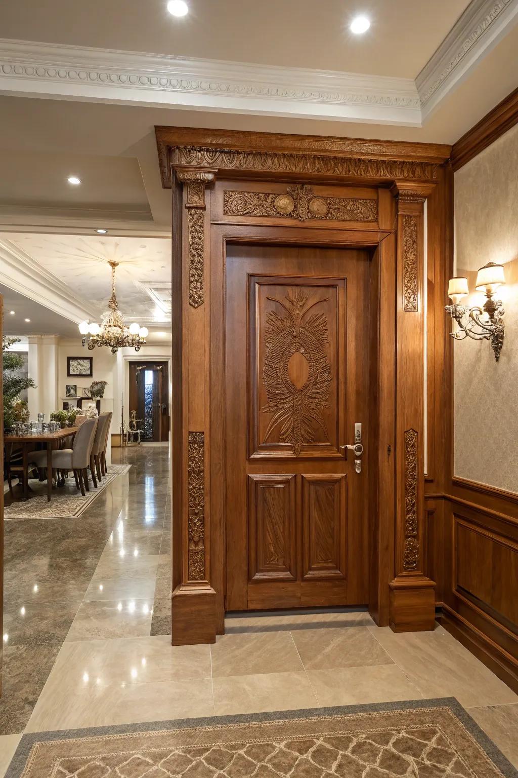 A traditional basement door imparts timeless elegance to any home.