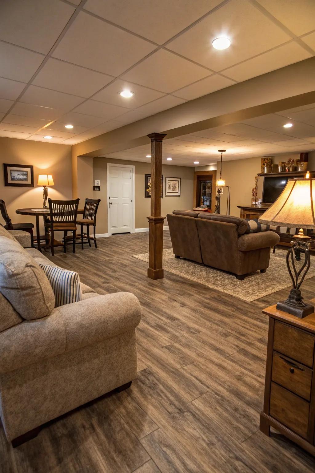 Vinyl with built-in underlayment improves comfort.