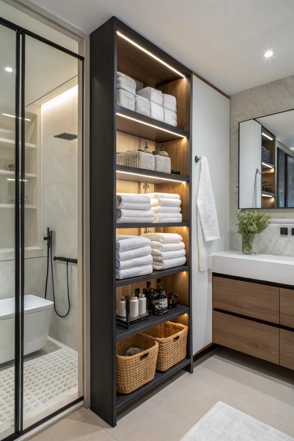 Integrated storage dividers offer functionality and style.