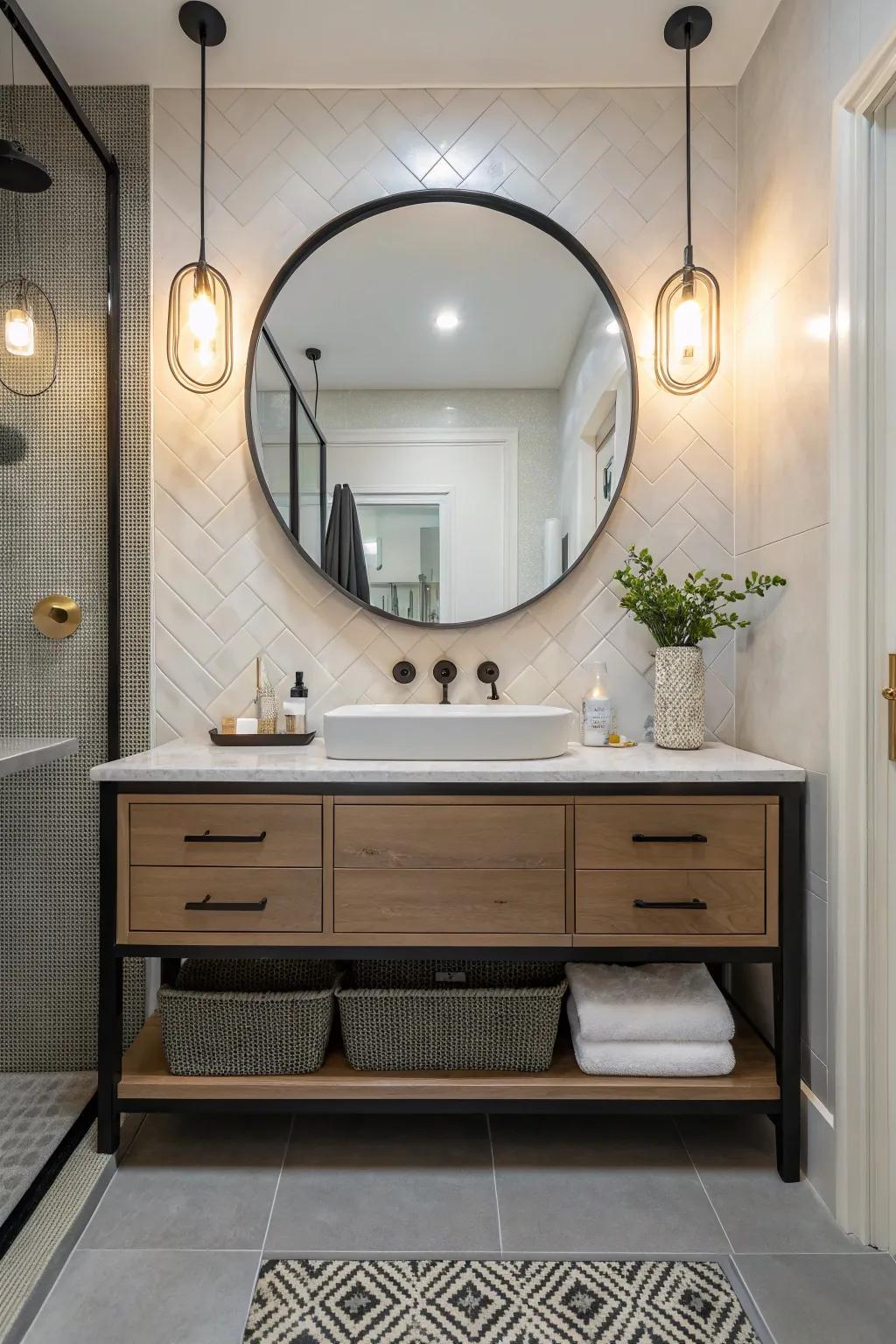 Interesting mirror shapes can create a bold design statement.