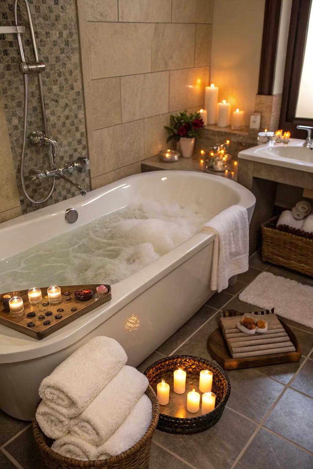 Resilient flooring prepares for a spa-like escape in this bathroom.