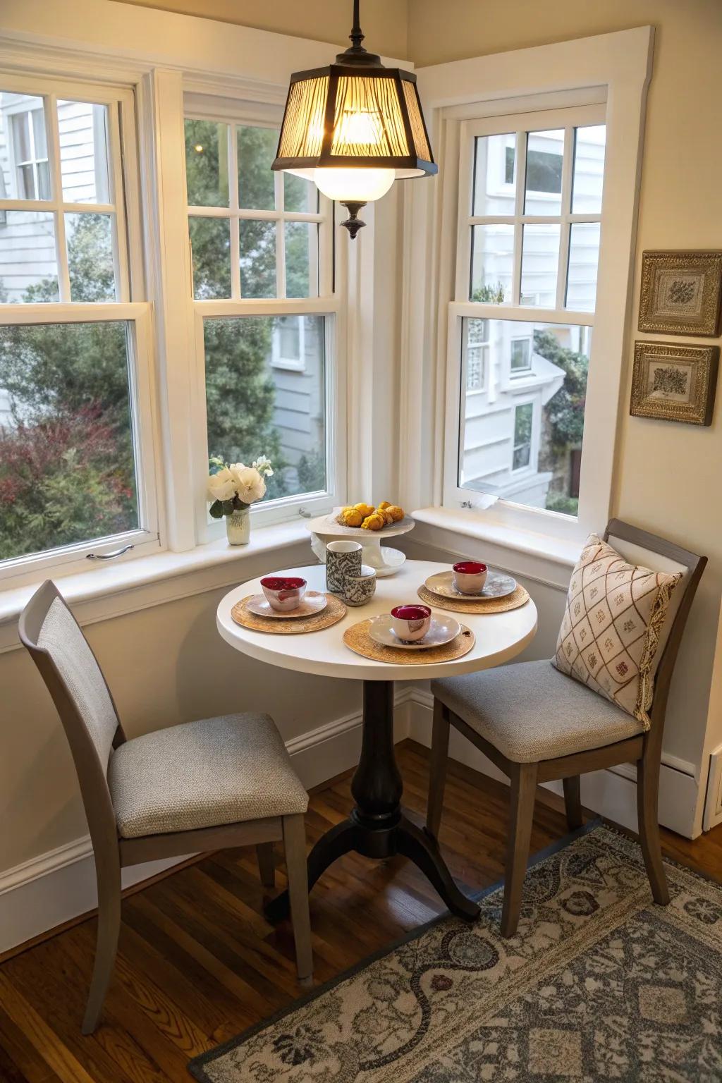 Savor your morning coffee in an adorable bay window breakfast nook.