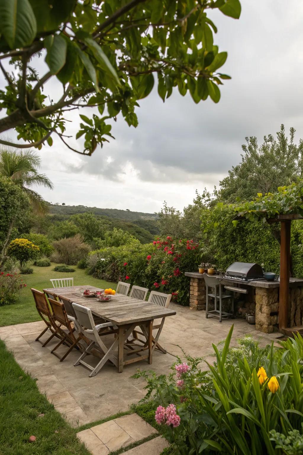 Make your BBQ spot better with lots of green plants.