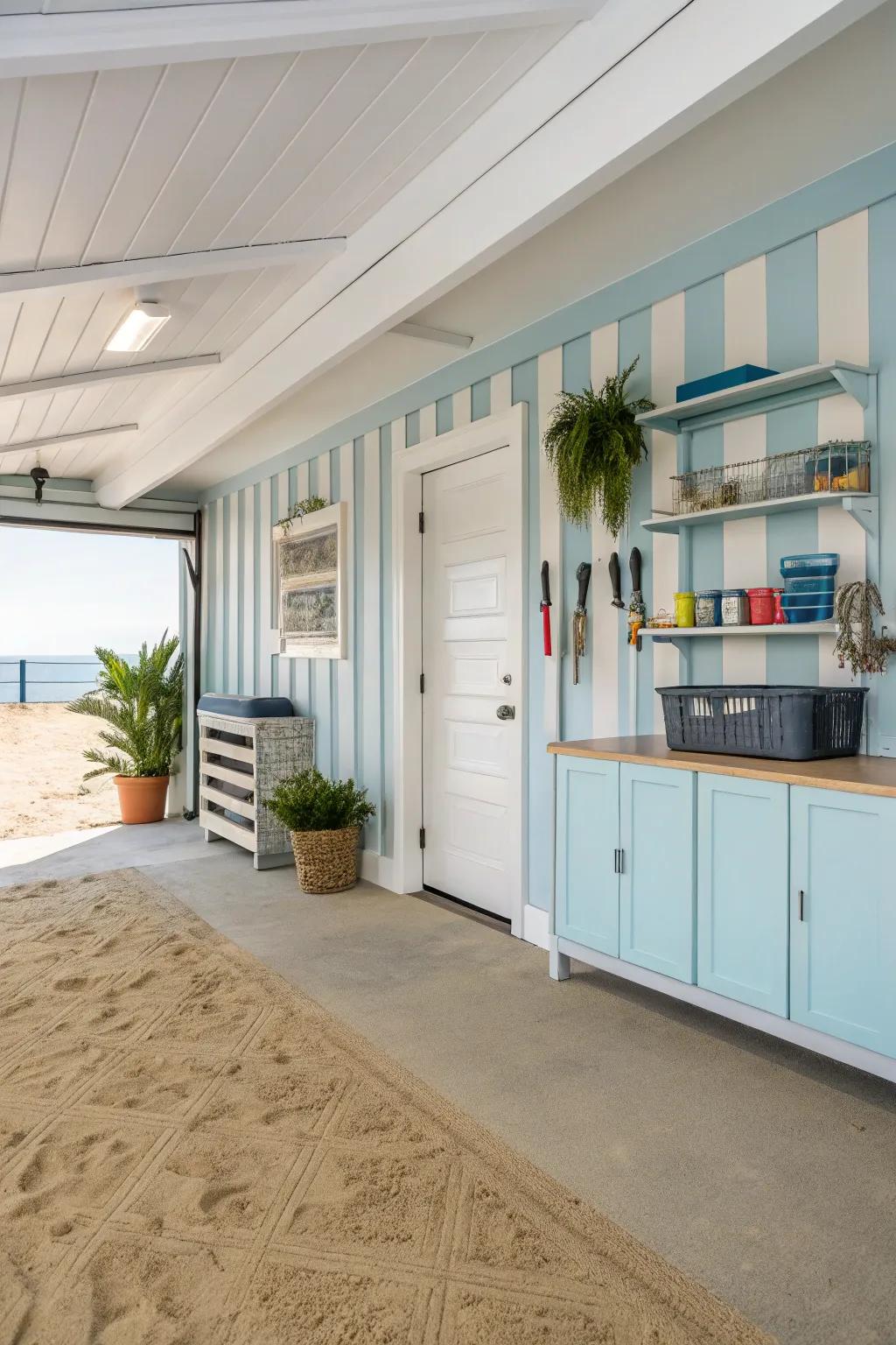 A calming color scheme brings the beach indoors.