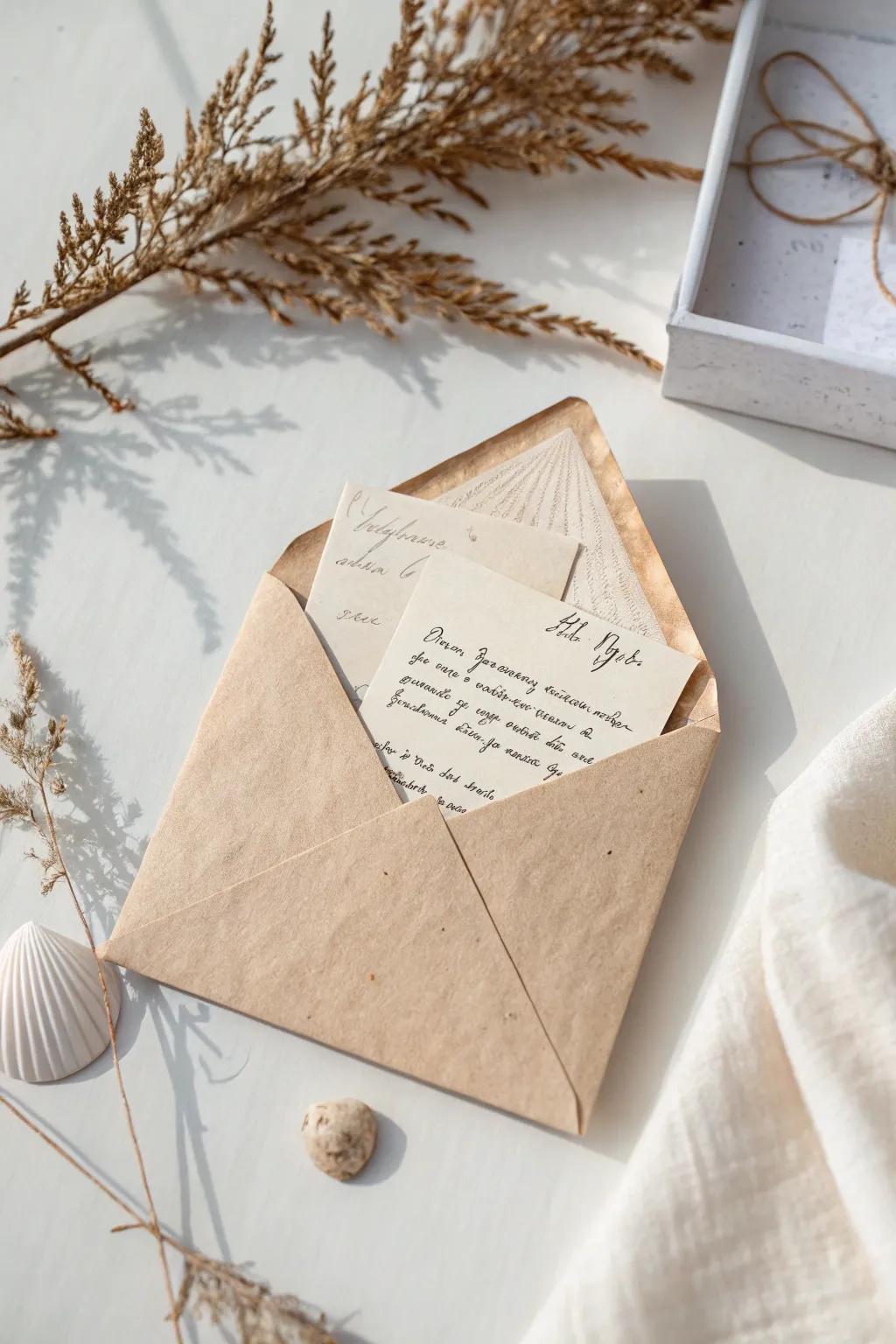 Reveal memories with intrigue: Design your own message discovered in a bottle with this unique envelope idea!