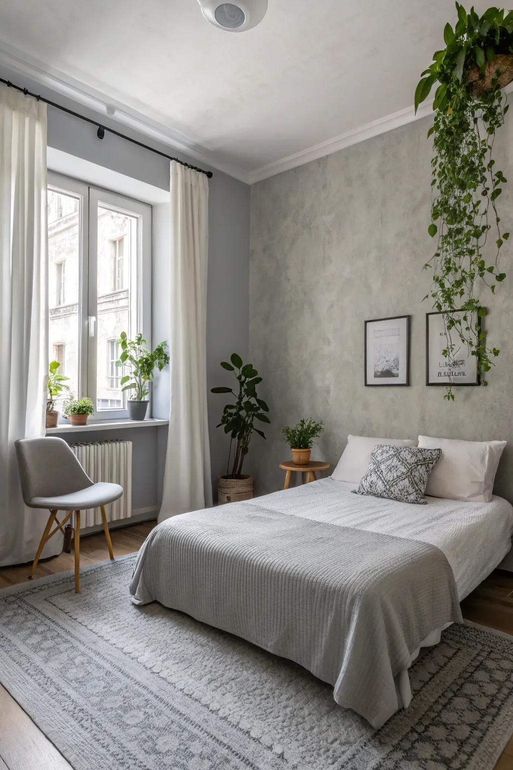 Chic grays offer a flexible and timeless bedroom scene.