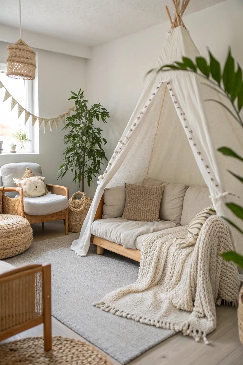 Fashion a snug haven with a minimalist touch utilizing your living room furnishing as the flawless structure. #ScandiBoho #BedroomFort