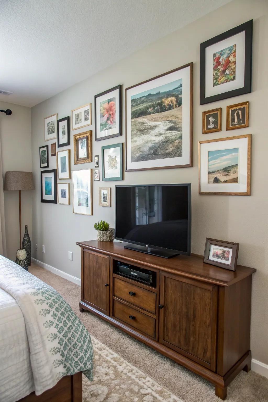 Artwork surrounding your TV can transform it into a stylish part of the decor.