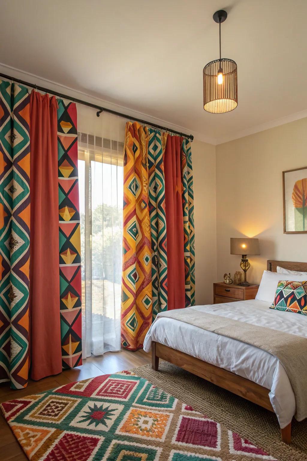 Bold designs on curtains establish an attention-grabbing focal point.
