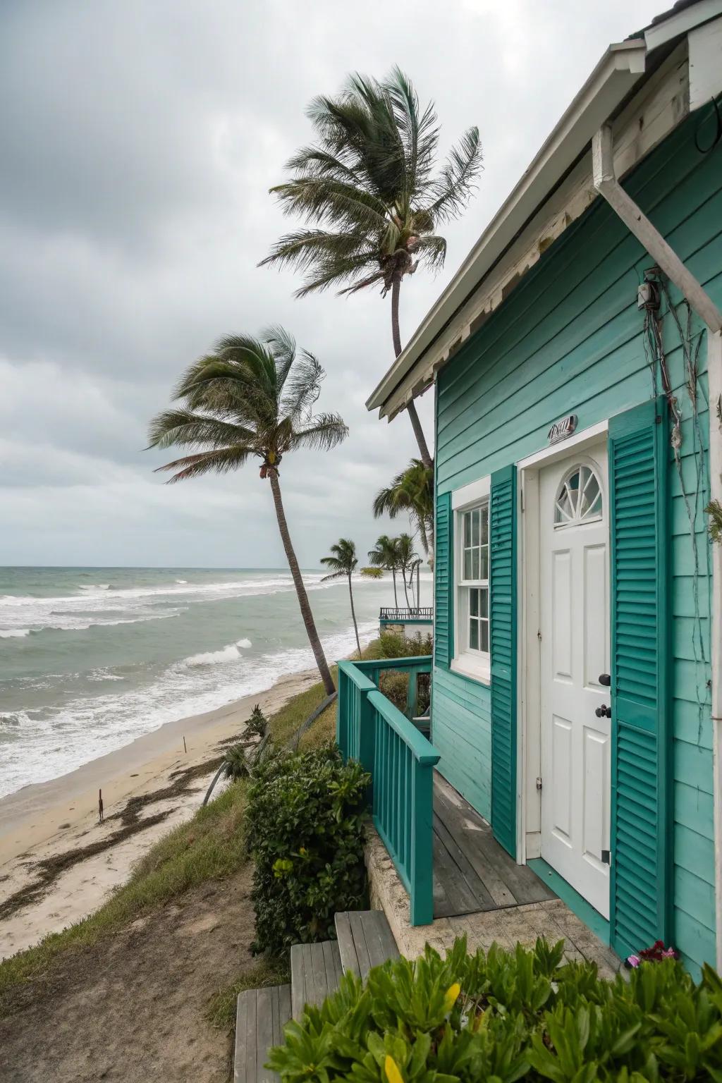 Seaside charm is evoked through a profound cyan and radiant white mix.