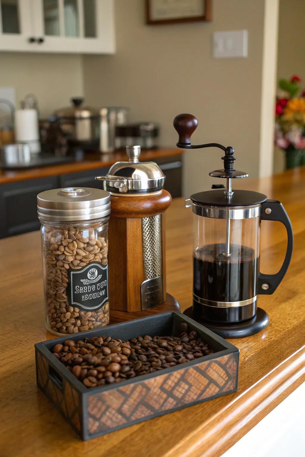A gourmet coffee creation set stands as a thoughtful present for coffee admirers.