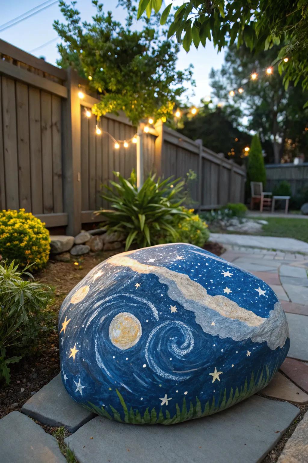 Set a magical mood with night sky stone art.