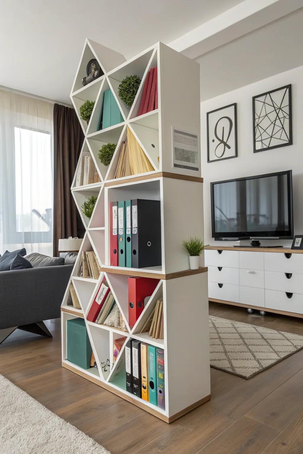 Binders arranged to be accessible and visually appealing.