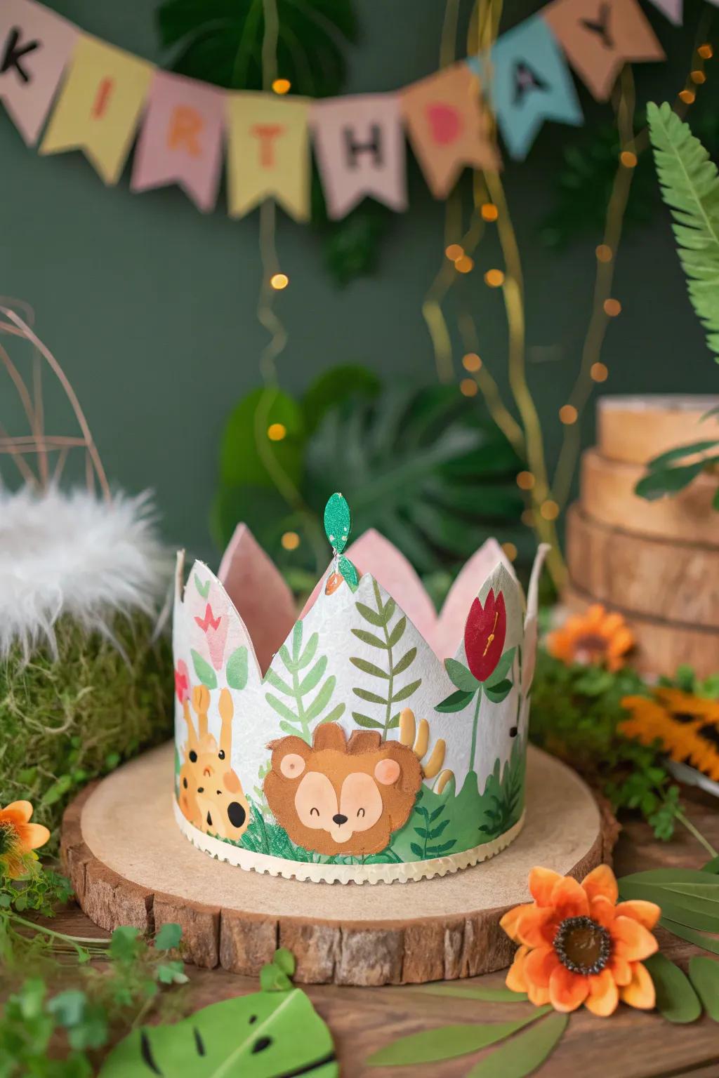 A playful animal-themed birthday tiara