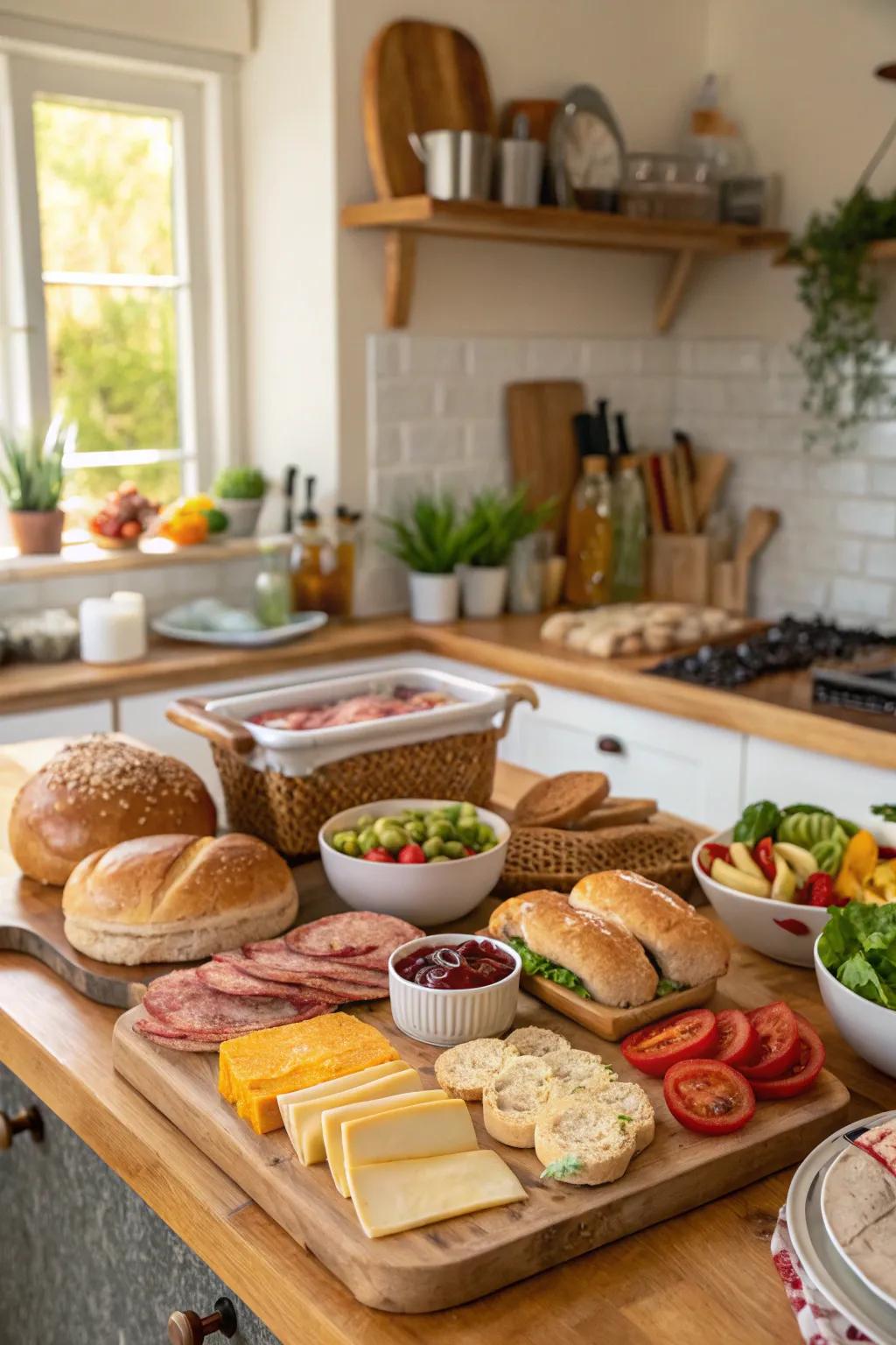 A fun and interactive DIY sandwich station for guests to enjoy.