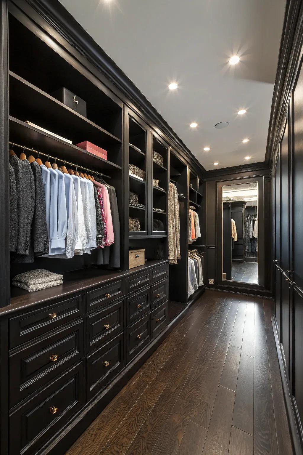 Distinctive flooring injects texture and flair into the closet.
