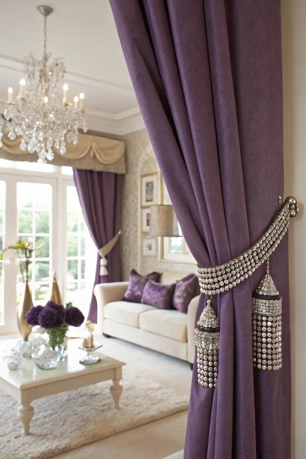 Curtain tiebacks adding a dash of drama.