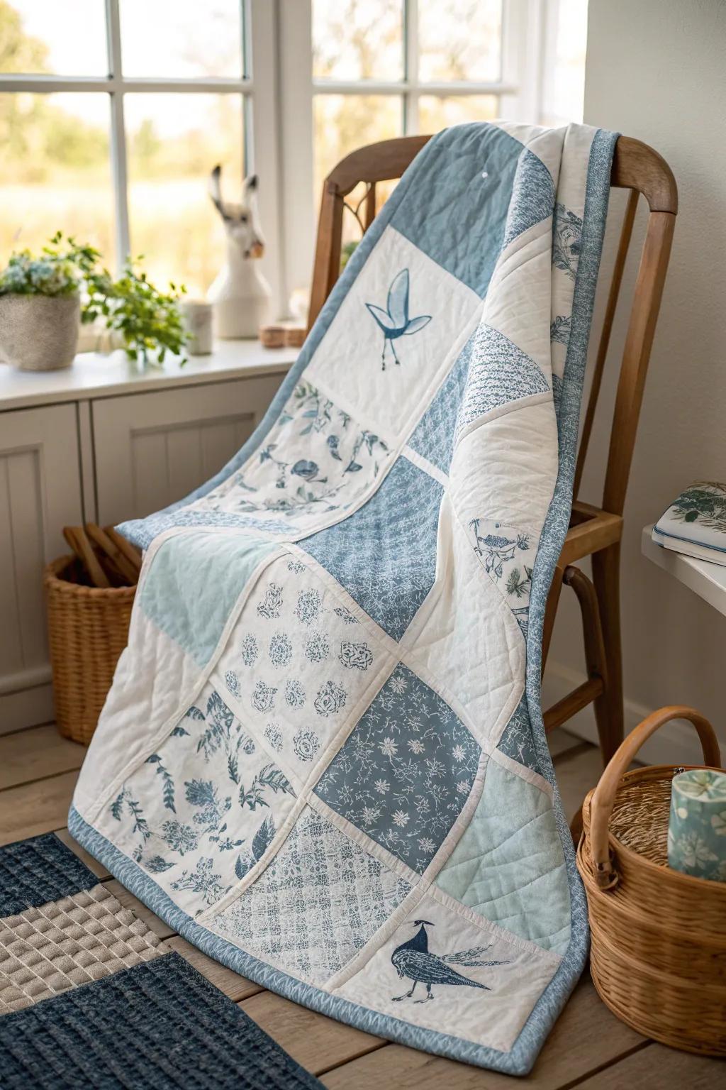 Celebrate the allure of nature through this Sky Finch Patchwork quilt, where Nordic simplicity meets boho charm.