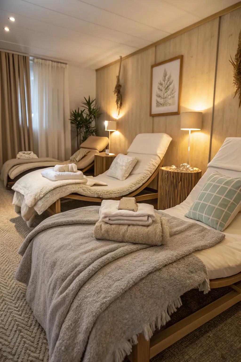 Delicate textiles amplify relaxation and style in the treatment area.